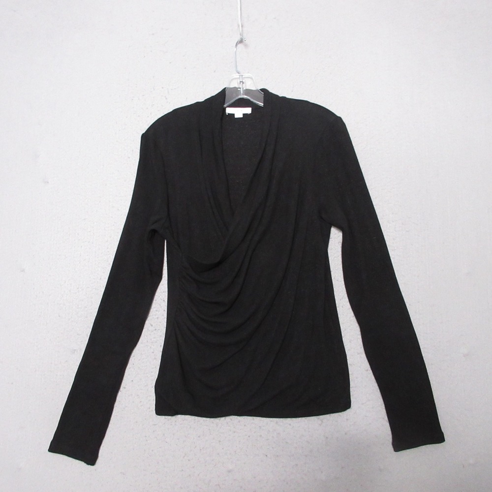 Vince Top XL Black Draped Ruched Faux Wrap Quiet Luxury Minimalist Chic NWT